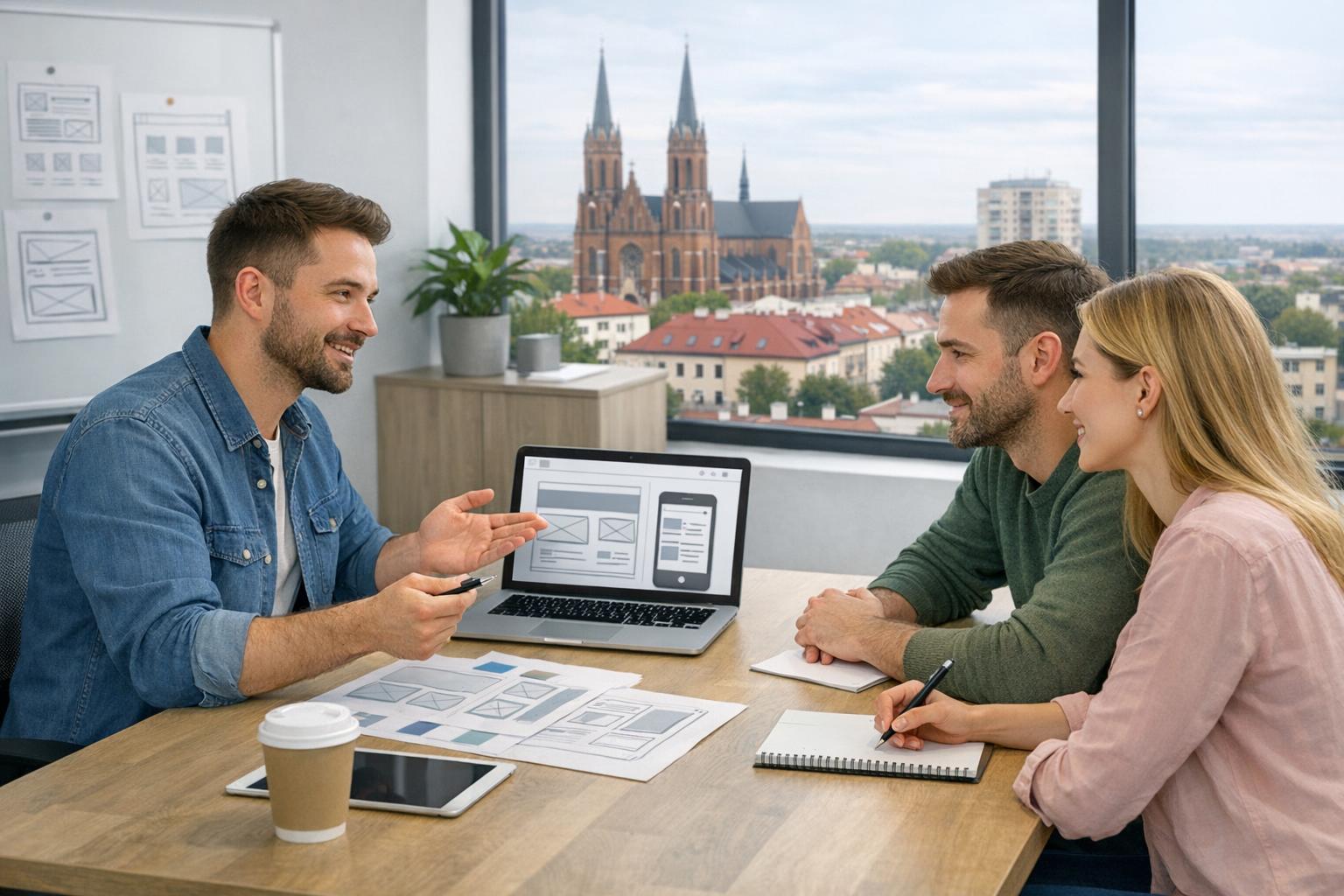 Ilustracja: spotkanie z projektantem stron internetowych w biurze Radom