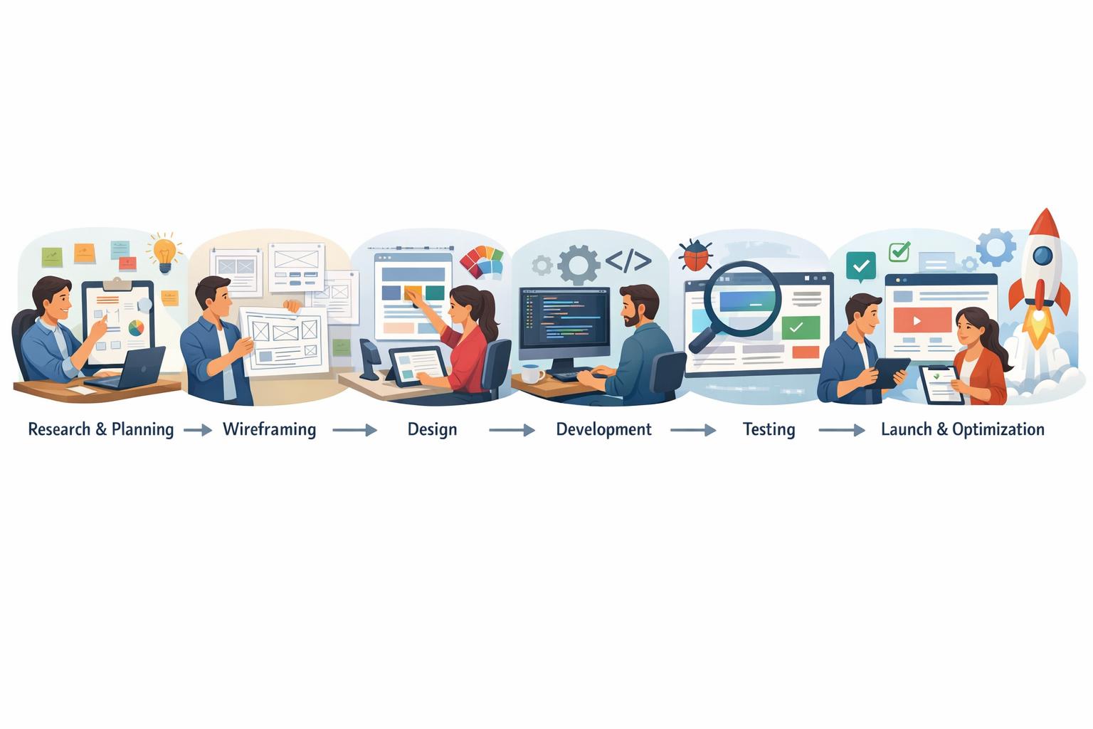 Ilustracja: proces tworzenia strony internetowej krok po kroku